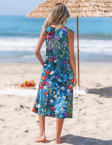 Image of Zeagoo Womens Summer Midi Dresses 2026 Casual Sleeveless Tank Sundresses A Line Crewneck Beach Vacation Dress with Pockets