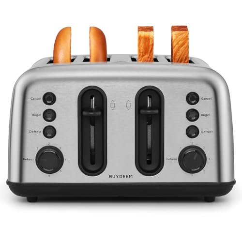 BUYDEEM DT440 4 Slice Toaster, Stainless Steel Toaster with Extra Wide Slots for Bagels, Muffins,...