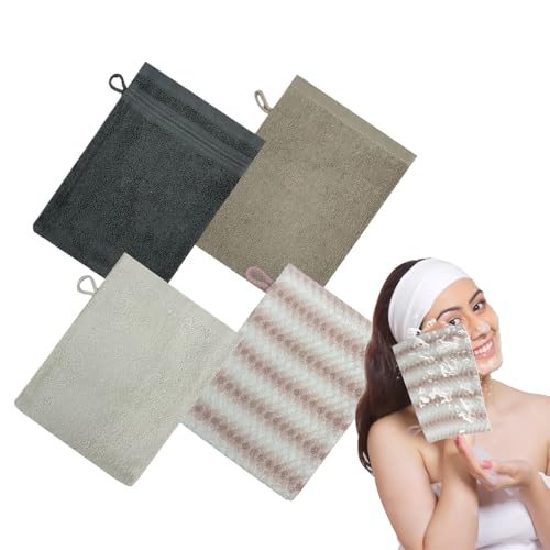 Manopla De Baño para Ducha | Exfoliador Corporal | 4 Unidades Guante De Algodón para Baño De Manos Y Rostro Piel Hombre Niño Bebé Viaje Toallita