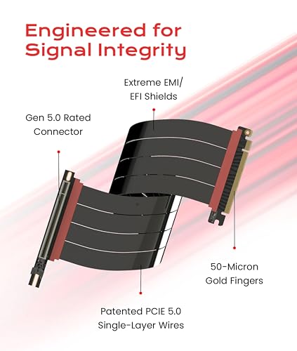 Image of LINKUP PCIE 5.0 Riser Cable | for Vertical GPU Mount | Right Angle | Graphics Card GPU Ready | Usable with PCIe 4.0 & RX 9070 / RTX5090 | 40cm (Total Length: 44cm)