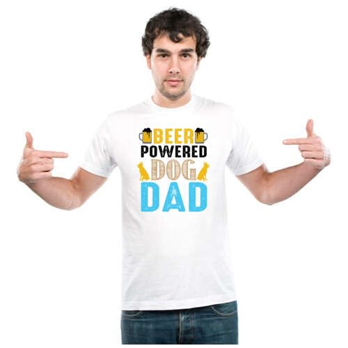 UDNAG Unisex Round Neck Graphic 'Beer Dog Father | Beer Power Dog DAD' Polyester T-Shirt White [Size 2YrsOld/22in to 7XL/56in]