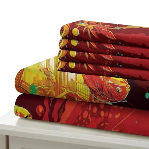 Housse de couette poisson rouge 3D parure de lit double Premium