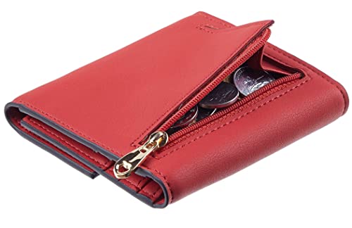 Travelambo RFID Blocking Small Mini Compact Wallet Coin Pouch Holder Trifold Credit Card Holder Pocket Purse for Women (Napa Red)