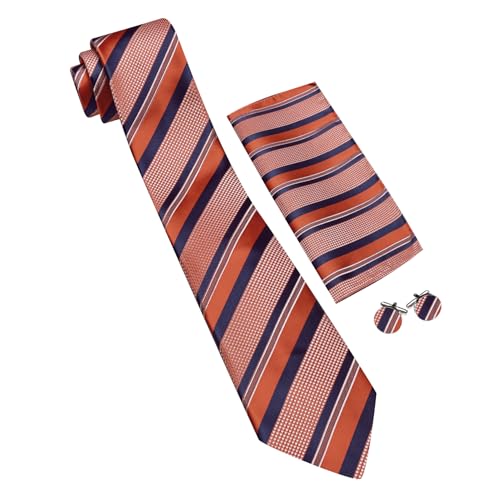 Image of Barry.Wang Mens Tie Set Plaid Check Neckties Formal Business Wedding Luxury Pocket Square Cufflinks