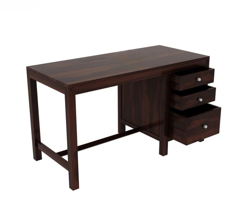 Image of sheesham Wood Study Table and Computer Table for Students and Adults with Storage (134.6D x 61W x 76.2H Centimeters) (Walnut)