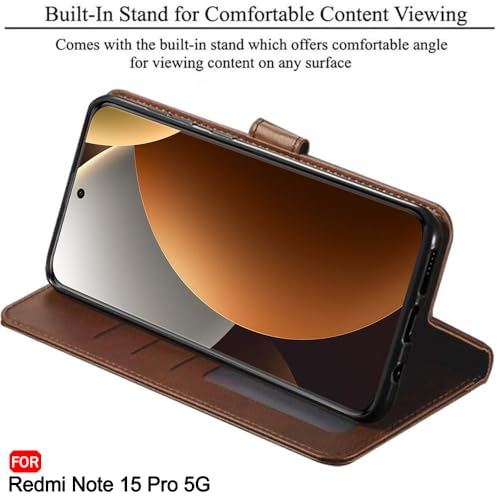 Image of TheGiftKart Flip Back Cover Case for Mi Redmi Note 15 Pro 5G | Dual-Color Leather Finish | Inbuilt Stand & Pockets | Wallet Style Flip Back Case for Redmi Note 15 Pro 5G (Faux Leather, Brown & Coffee)