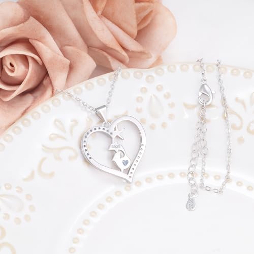 Sterling Silver Heart Necklace,Sparkle Cubic Zirconia Love Heart Pendant,Adjustable Hypoallergenic Dolphin Necklace,Cute Gifts for Her Sister Teens Daughter Granddaughter3