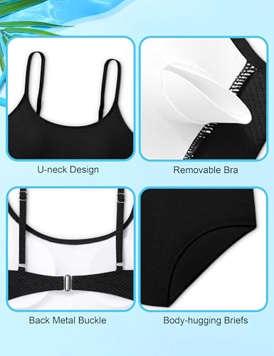 Image of Girls Swimsuit V Neck Bikini Set Color Block with Cover Up 3Pcs Bathing Suits