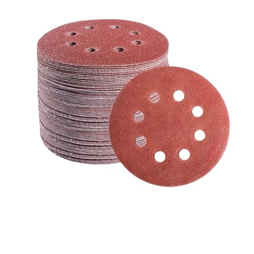 20 piezas papel de lija redondo de 5 pulgadas y 125mm, discos de lijado de 8 agujeros, grano de gancho y bucle, almohadilla LIJADORA Orbital 40-2000 for pulir madera y Metal(100Grit)