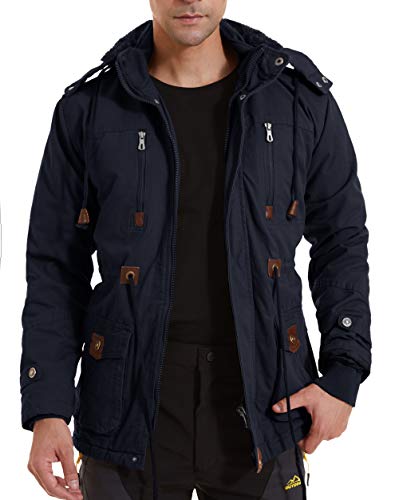 Image of Men's Winter Coats Thicken Military Jacket Fleece Cargo Outerwear with Removable Hood