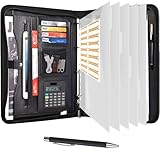 Leathario Portfolio Folder A4, Vegan Leather Conference Folder, 4-Ring Travel Document Holder with 5 5-Part File Dividers, Multi-Pocket Document Folder Organiser, Office Supplies