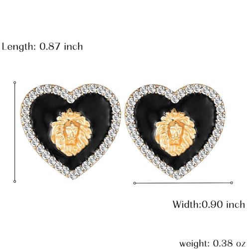 Basketball Wives Crystal Heart Lion Head Stud Earrings Rhinestone Black Enamel Hip Hop Costume Party Cocktail Jewelry2