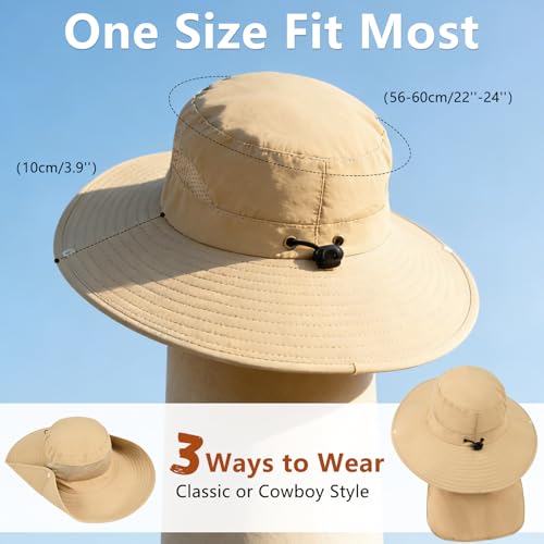 Image of ZOORON Sun Hats for Men Women Fishing Hat with Neck Flap,UPF 50+ Sun Hat Waterproof Wide Brim Bucket Hats for Safari Hiking