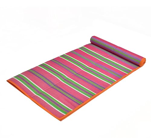Image of 6x3 Feet Plastic Chatai Mat for Sleeping | Foldable Floor Mat for Home Use | Lightweight Chattai with Handles | Multipurpose Sleeping Mat for Floor - Pink