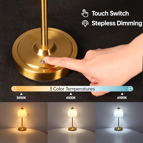Image of Shenmoyl Set of 2 Tulip Table Lamp with 5000mAh Battery & Touch Control, Cordless Table Lamp with 3 Colors, Dimmable Rechargeable Table Lamps for Bedroom, Living Room, Entryways (White Tulip)