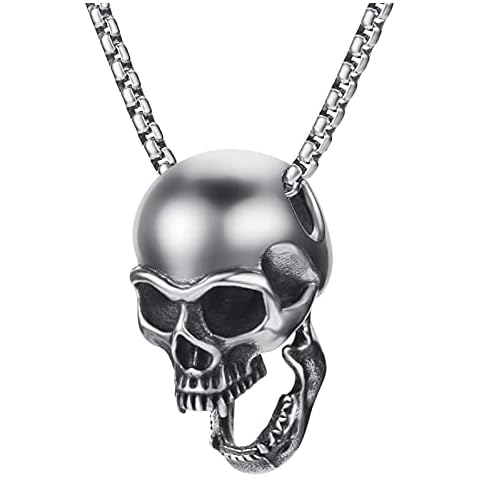 MASARWA Stainless Steel Gothic Bottle Opener Skull Pendant Necklace Jewellery for Men Boys 60cm Cover