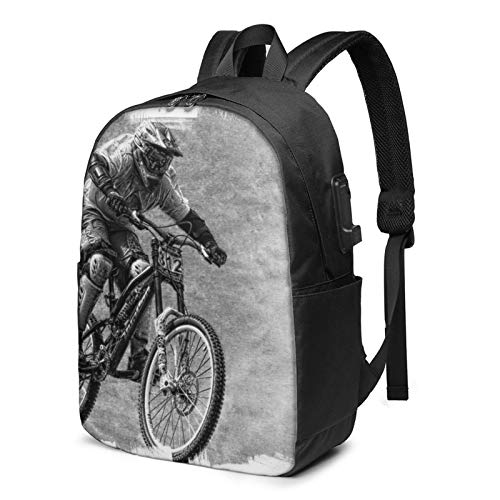 Laptop Rucksack Business Rucksack für 17 Zoll Laptop, Schwarz Weiß Sport Chain Bike Schulrucksack Mit USB Port für Arbeit Wandern Reisen Camping, für