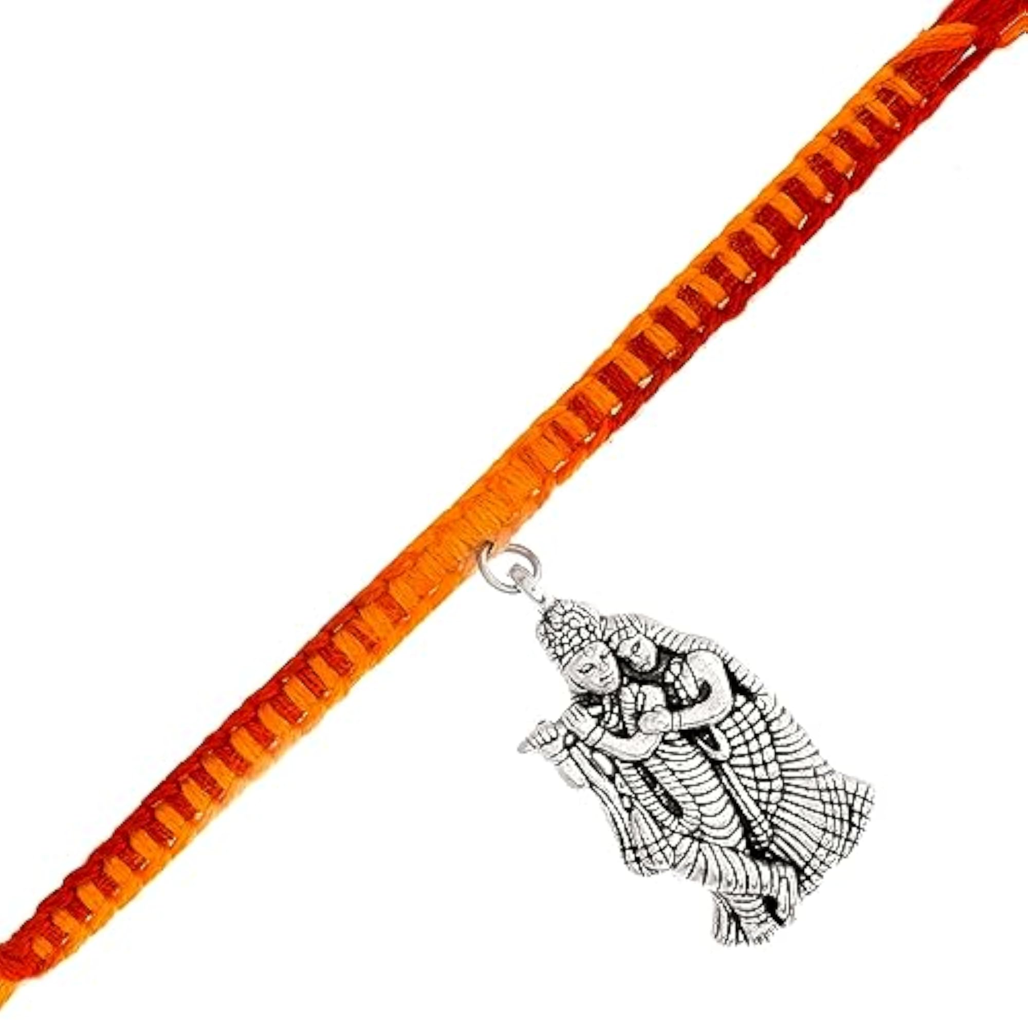Sterling Silver Plated Radha Krishna Rakhi with Traditional Moli Thread