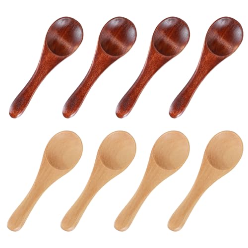 Oruola 8 Pcs Small Wooden Spoons,10 X 3 CM Mini Wooden Teaspoons,Wood Color Tiny Wood Teaspoons for Eating Ice Cream CondimentsTea Bath Salt Coffee, Woodens Mini Condiment Spoons