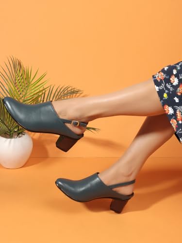 Image of Carlton London Women Comfortable Block Heel Round Toe Fashion Mule Shoes with Backstrap for Office, Casual and Formal Use