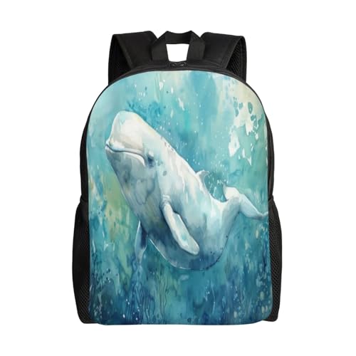 Waterproof Backpack Beluga Whale Ocean Life 16Inch Unisex Backpack Gym Casual Daypack for Women Men Gift
