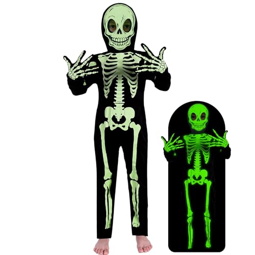 Tao-Ge Skeleton Costume Kids Toddler Halloween Glow in The Dark Costume for Boys Girls Skeleton Costumes Outfit with Mask and Gloves
