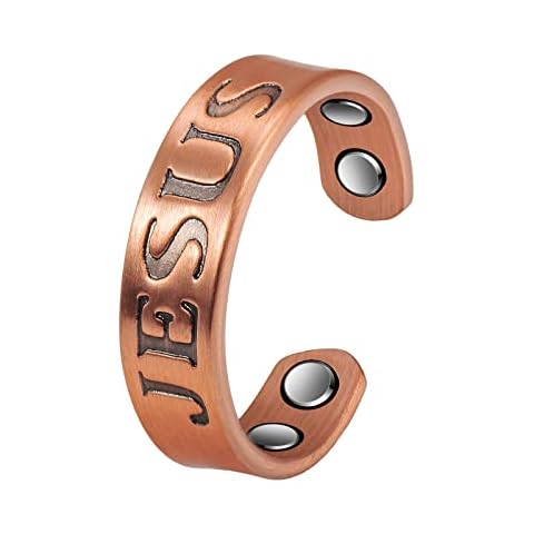 EnerCoppeX 99.99% Pure Copper Ring, Christian Good Meaning Ring, Cross Jesus Ring, Carry 4 Magnets and Gift Bag (A) Cover