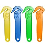 Box Cutter 4 Pcs, Utility Box Opener Safety Package Opener Cardboard Cutter Tool Hook Style Cutter Tool with Non-Slip Handle for DIY Bubble Wrap Stretch Film Foam Warehouse Packaging (4 Colors)