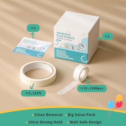 1200 Pieces Adhesive Glue Dots with 131ft Wall Protection Tapes, Protect Your Walls, Removable Double-sided Glue Tapes for Wall Balloon Decoration, Sticky Point Tapes for Crafts, Party, Birthday - Image 6