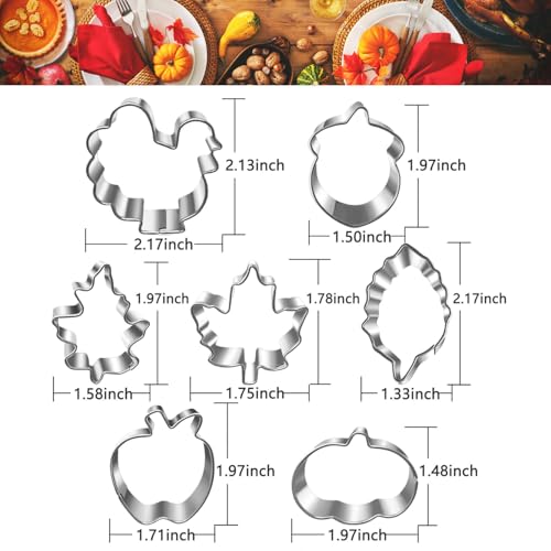 Auktosmn MINI AUTUMN COOKIE CUTTER SET 7 Piece-2.0 Inch-Diswasher Safe-Mini Autumn Leaf, Apple, Pumkin, Acorn, Maple, Turkey-Mini Baking Pie Crust Cutter thumb #4