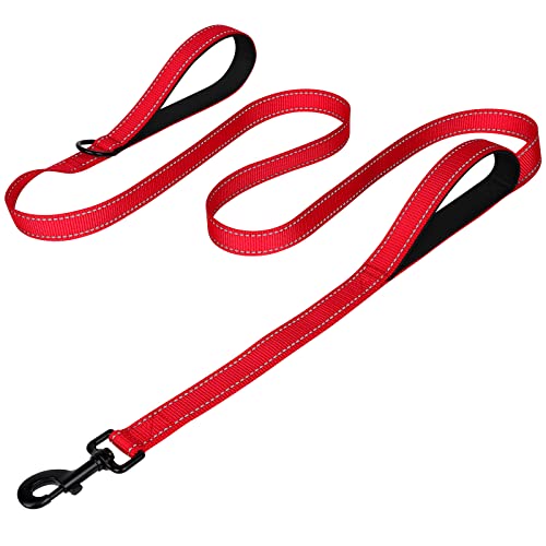 Joytale Dog Leash Heavy Duty for Large Dogs that Pull, Double Handle for Traffic Control, Double-Sided Reflective Leashes for Large Medium Dogs Night Safety, 5FT, Red