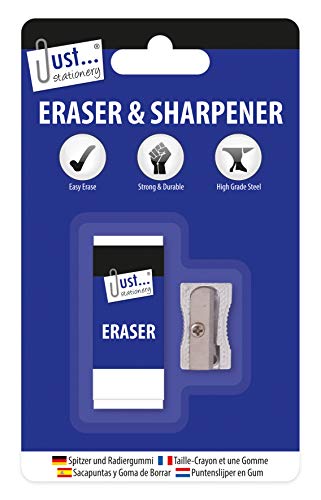 Just Stationery 1068 Pencil Sharpener And Eraser, Metal