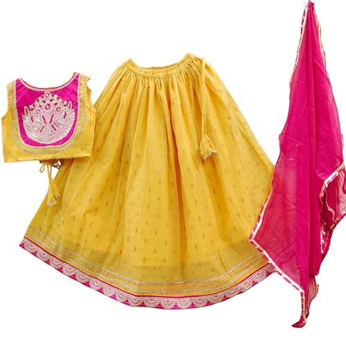 Image of Kids Traditional Lehenga Choli Set with Embroidered Pink Choli & Dupatta