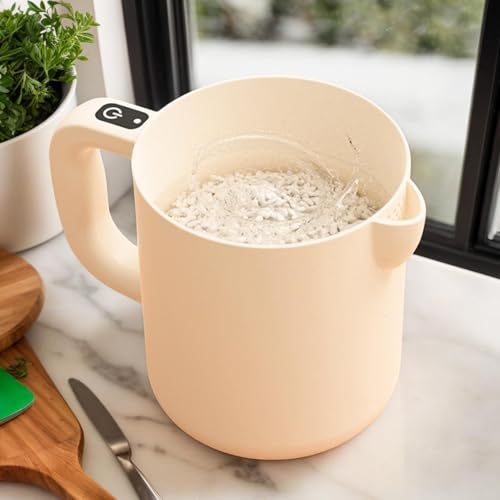 Batidora manual inalámbrica 2 en 1 con colador y bol de 1L para batir y lavar arroz 8