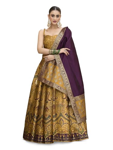 Image of PURVAJA Women's Kanjiwaram Semi-Stitched Lehenga choli