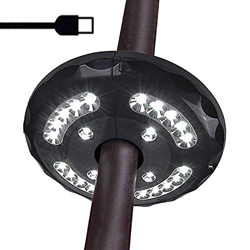 LVERSE Parasol Lights, USB LED Umbrella Lights, 3 Brightness Modes Cordless Parasol led Lights for Garden Patio Umbrellas, Camping Tents or Outdoor BBQ Use - White