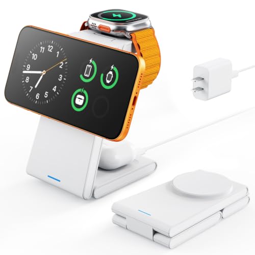 Image of JoyGeek Foldable 3-in-1 Wireless Charging Station for iPhone Air /17 /16 /15 /14 /13 /12, Charging Stand for Apple Watch 11-2 and AirPods, Travel Wireless Charger