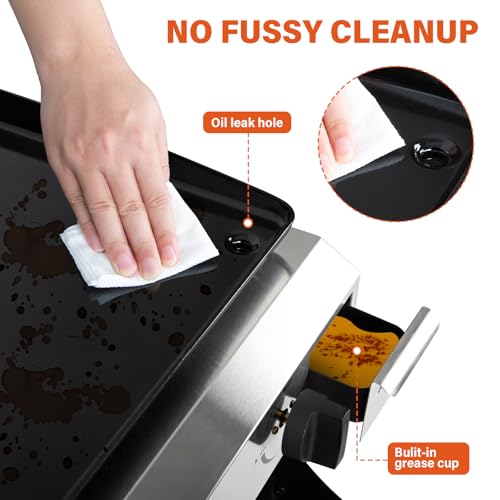 Hykolity 3 Burner Flat Top Gas Griddle With Ceramic Coated Iron Pan, 30,000 Btu Outdoor Propane Bbq Griddle, Stainless Steel Barbecue Gas Grill For Camping thumb #4