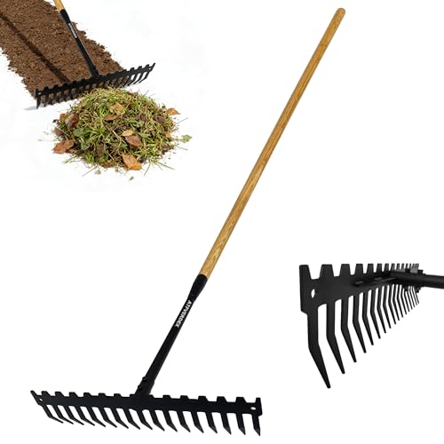 ATFVERDEX Garden Rake,60' Wooden Handle with 17-Tine Metal Bow Rake,Rock Rake Heavy Duty for...