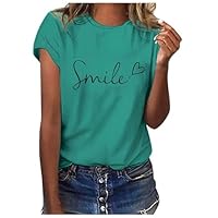 Generico Maglietta Donna Manica Corta Bianca Cotone T Shirt Casual Girocollo Stampa Estiva Base Tee Bluse Curvy Firmate Eleganti Camicia Top