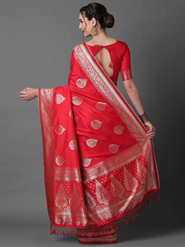 Image of AKHILAM Women's Banarasi Silk Blend Woven Design Golden zari Work Saree With Unstitched Blouse Piece (2PAKHI41 Parent)