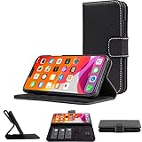 Snugg iPhone 13 Wallet Case – Leather Card Case Wallet with Handy Stand Feature – Legacy Series Flip Phone Case Cover in Blackest Black