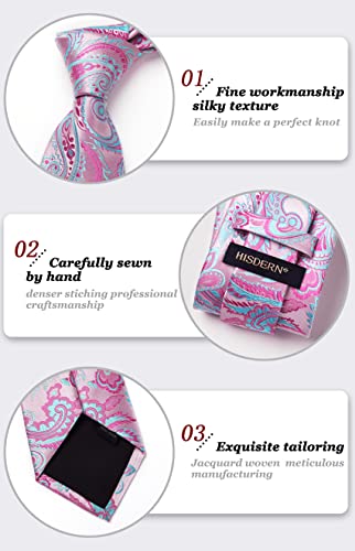 Image of HISDERN Ties for Men Paisley Tie and Pocket Square Woven Classic Floral Mens Ties Handkerchief Set Wedding Party Necktie