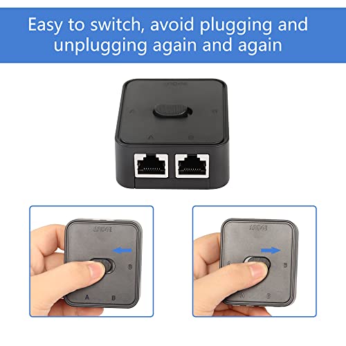 CERRXIAN Network Lan Switch 2 Ports ,RJ45 Network Key-Press Switch Splitter Selector Box ,100M 2 in 1 Out or 1 in 2 Out, 2 Port Network Hub Black - Image 4