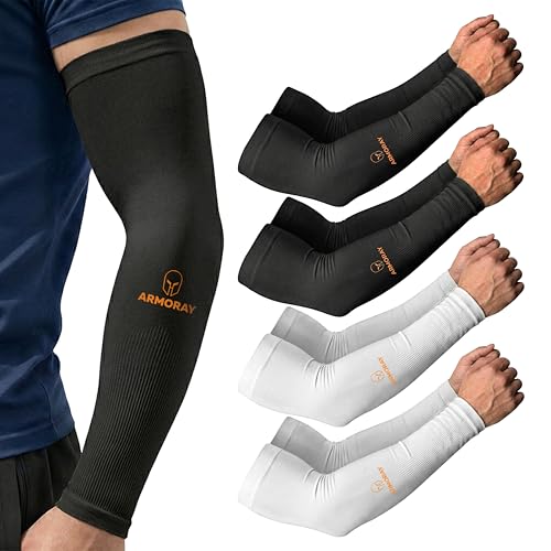 Image of ARMORAY Arm Sleeves for Men or Women - Compression Warmers to Cover Tattoo - for Basketball Golf Running Football Cycling or Sun Protection