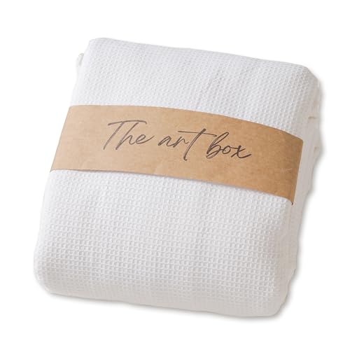 THE ART BOX Medium Weight 100% Cotton Waffle Fabric – 2 Meters Bleached Material for Sewing, Apparel & Crafts