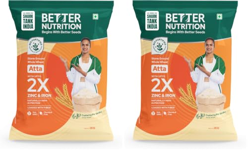 Image of Better Nutrition Biofortified Wheat Atta | High Protein | Rich in Iron & Zinc | No Maida | 100% Natural | Healthy Atta | High Fiber For Digestive Ease | 2kg (Pack of 2)
