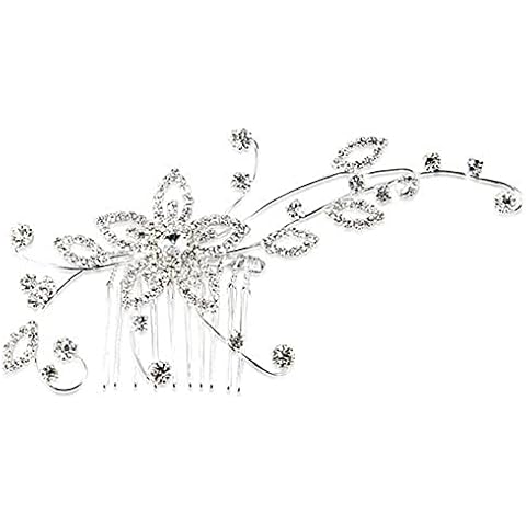 Ecloud Shop® Peineta Peine Pelo bañado de Plata circonita Flor 115-125 mm Cover