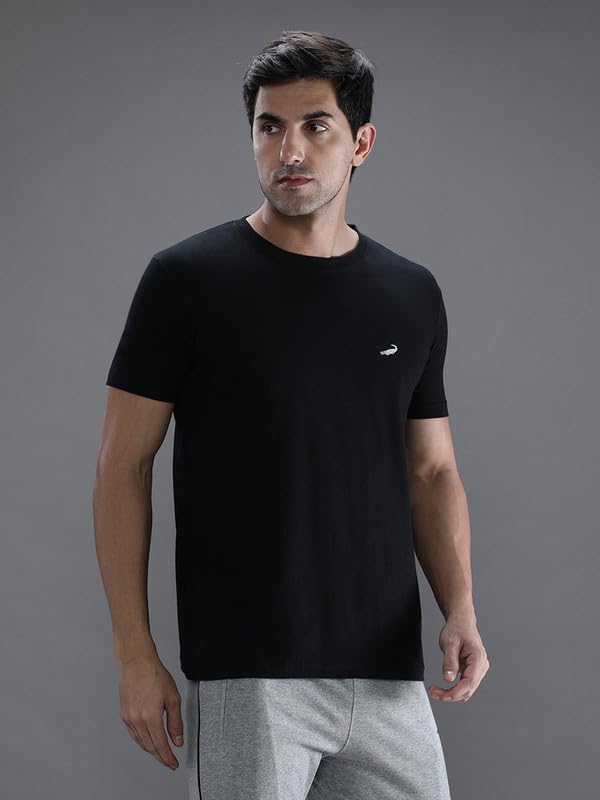 Image of CROCODILE Men Solid Sport Fit T Shirt | Round Neck | Short Sleeve | Regular Length | Basic Casual Pull On Topwear Grey Melange