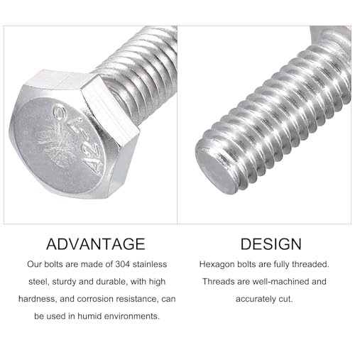 Image of METALLIXITY Hex Bolts (M6-1x16mm) 25Pcs, 304 Stainless Steel Coarse Fully Threaded Hex Head Screw Bolt Machine Screws - for Furniture Repair, Silver